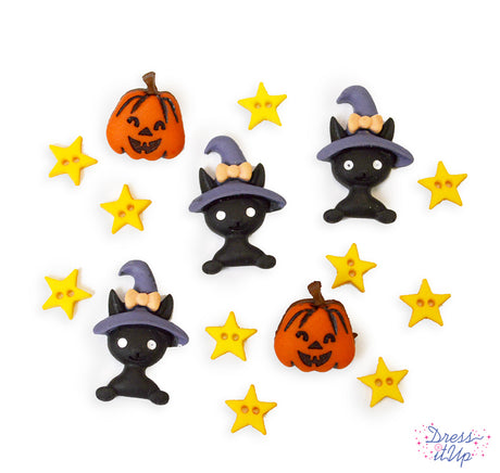 Black cats in hats, jack-o-lanterns and stars add to Halloween and spooky crafts