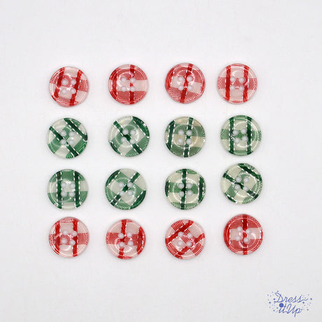 Christmas Plaid Buttons Red Green 4-Hole Holiday Themed Buttons