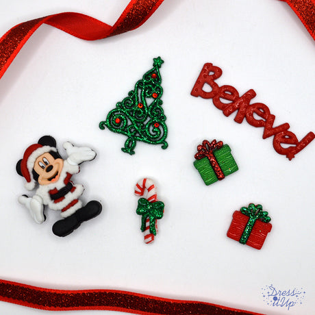 Christmas With Mickey Disney Glitter Holiday Themed Buttons