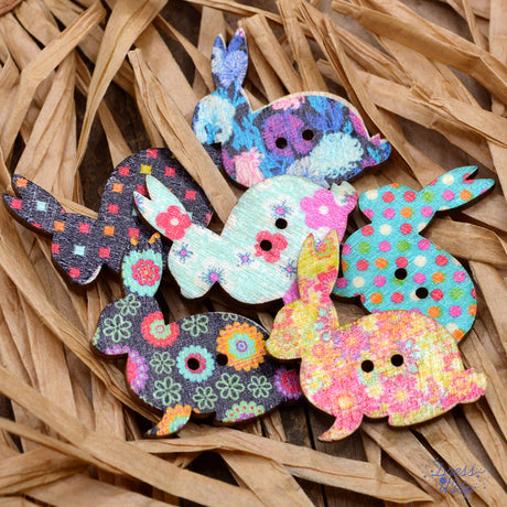 Country Bunny 2-Hole Multi Color Rabbit Animal Nature Rustic Wood Buttons