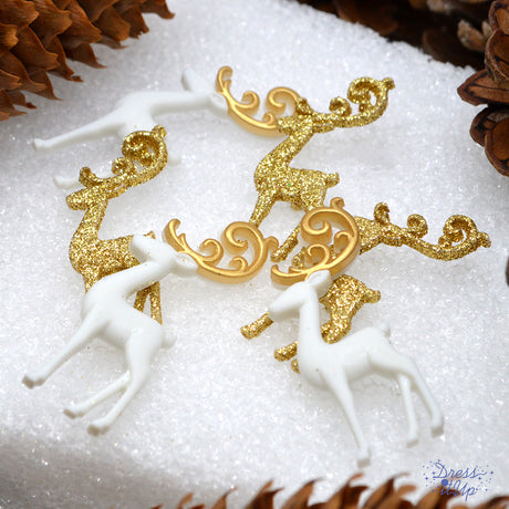 Dashing Thru The Snow Gold White Deer Animal Holiday Winter Themed Buttons