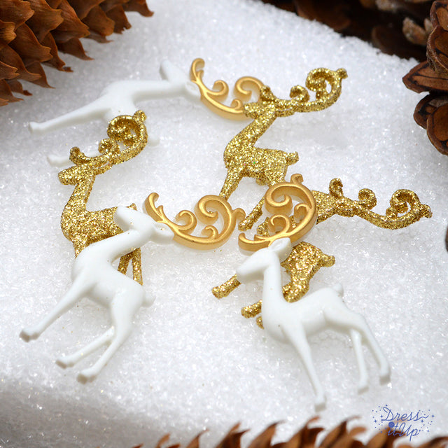 Dashing Thru The Snow Gold White Deer Animal Holiday Winter Themed Buttons