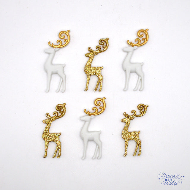 Dashing Thru The Snow Gold White Deer Animal Holiday Winter Themed Buttons