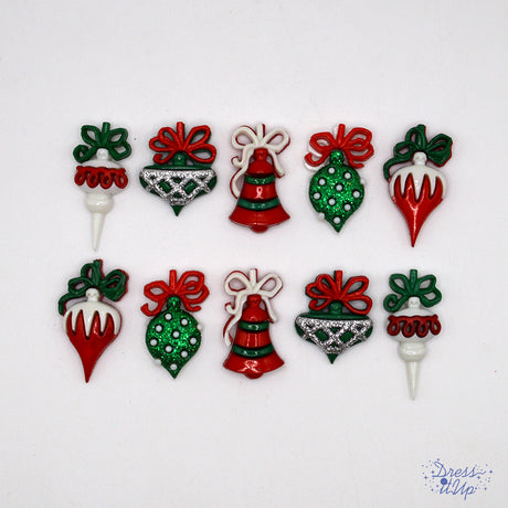 Holiday Ornaments 10pcs Sewing Shank Embellishments Red White Green Christmas Themed