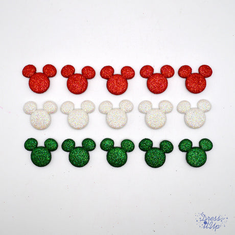 Mickey Christmas Red White Green Glitter Disney Buttons