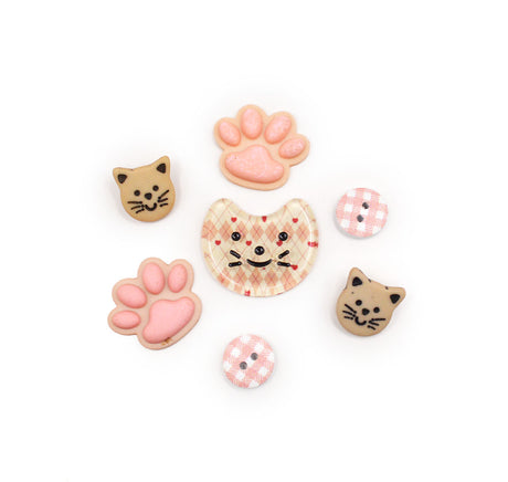 Plaid cats, paws, and sew-thru buttons for crafting
