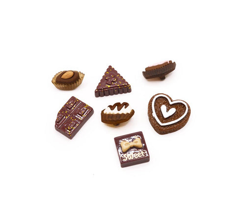 Chocolate themed craft embellishments in flat-back and shank-back styles