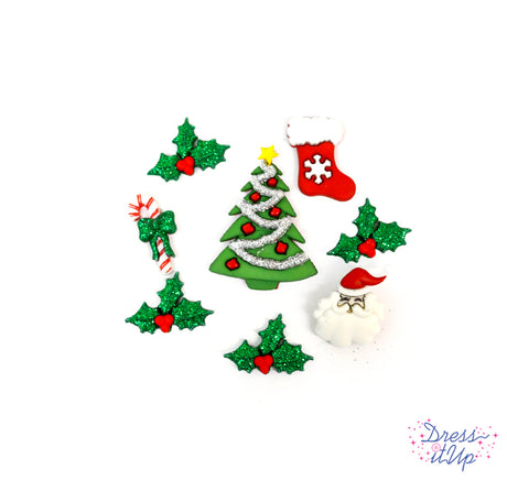 Featuring a Santa face, reindeer, Christmas tree, candy cane and presents and some glitter add to holiday crafts and decor