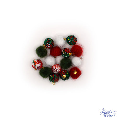 bead assortment of fabric and faux fur pom pom style charms.