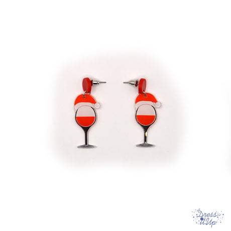 Crafted from lightweight resin, each earring features a whimsical wine glass topped with a playful Santa hat