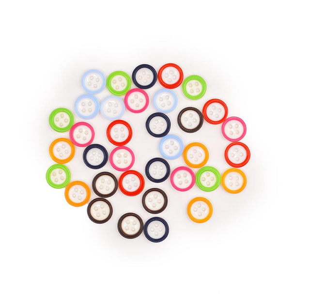 four hole white and color edge buttons for crafting and sewing designs