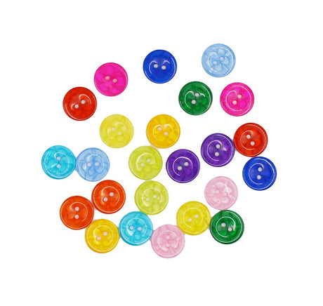 two-hole round buttons in bright colors with flower swirl centers