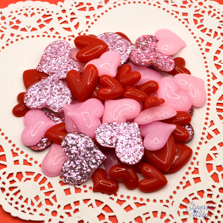 Bulk assortment of heart embellishments in pink and red