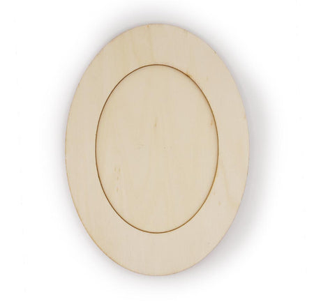 Oval wood frame for painting and crafting.