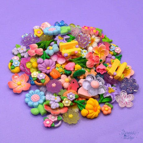 A vibrant mix of floral buttons and embellishments, 80 pieces