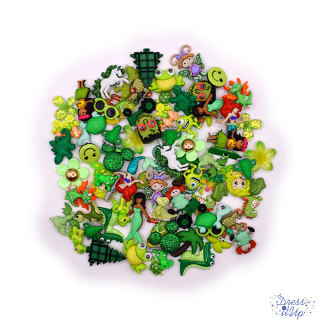 A huge assortment of green-themed buttons and embellishments