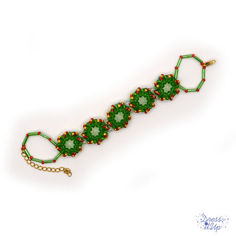 Handmade seed bracelet featuring a wreath inspired design