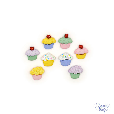 Mini pastel cupcake buttons add to party invitations and kitchen decor