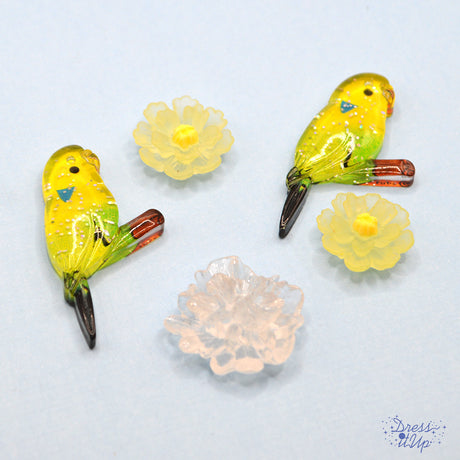 Yellow parakeet and 3d resin flower embellishments for wood and paper crafting