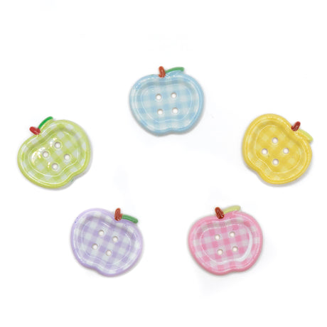 pastel gingham sew-thru apple buttons for sewing and crafting projects