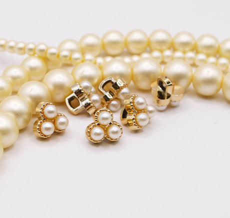 vintage trio pearl and gold buttons for sewing and crafting