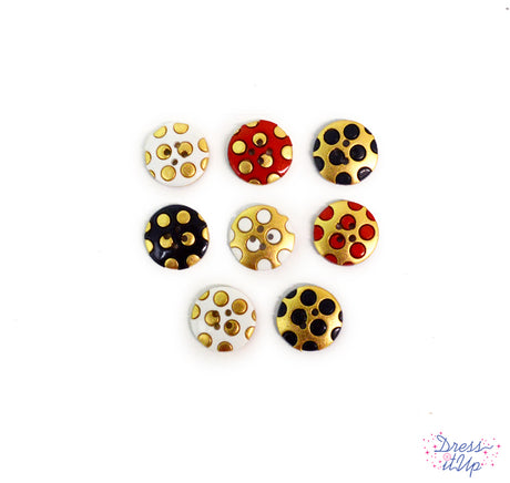 Round 4-hole polka dot buttons featuring gold add to sewing and crafts