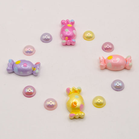 Flat back craft embellishments themed to look like pastel candy