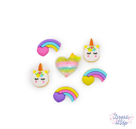 Happy unicorns, rainbows and a resin heart add to children's crafts and retro projects