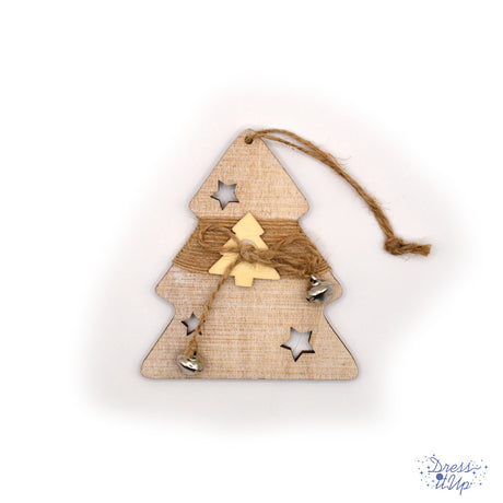Add a touch of rustic charm to your holiday décor with this delightful Wood Tree Ornament featuring a jingle bell accent