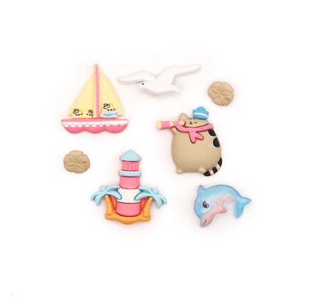Pusheen inspired crafting buttons in a sailor themed for boy and ocean themed crafts