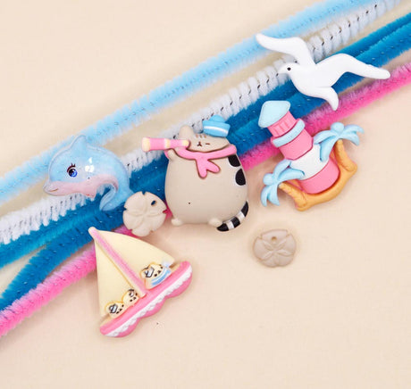 Pusheen inspired crafting buttons in a sailor themed for boy and ocean themed crafts