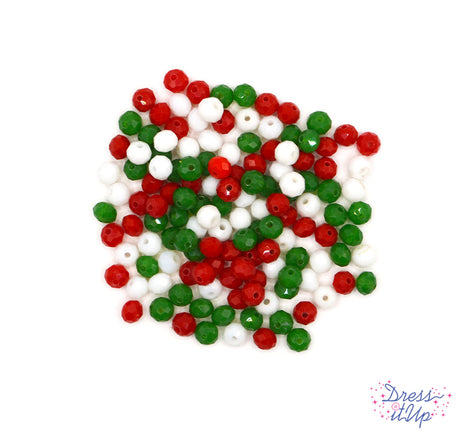Add festive flair to your crafts with this mix of tiny rondelles in red, green, and white