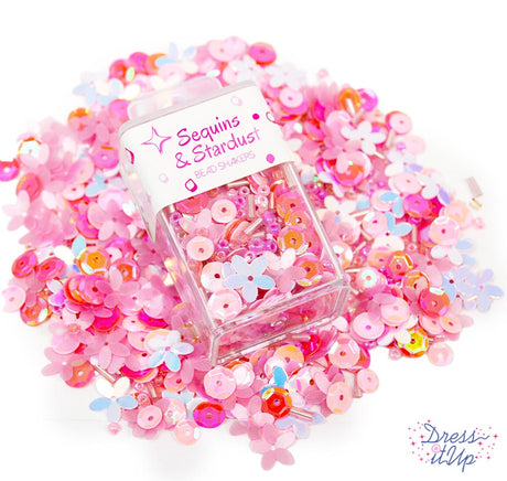 Each pink mix includes round sequins, flower sequins, seed beads, bugle beads, and more