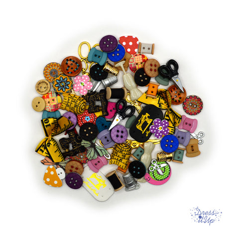 Sewing themed craft embellishments and buttons for crafting