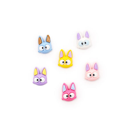 six small resin cat heads in a playful cartoon style, these pieces are perfect for DIY crafts