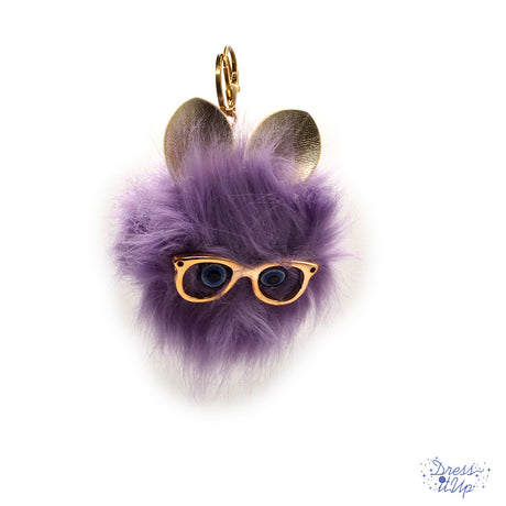 Whimsical fluffy purple cat with glasses add to bag and keychain projects