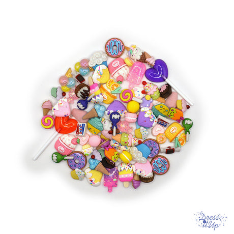 Huge assortment of candy and goodies with flat-back and shank-back buttons and embellishments
