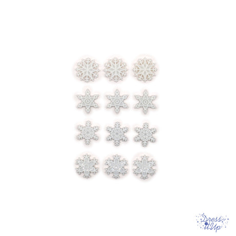 Four styles of white snowflakes add to winter sewing projects and crafts