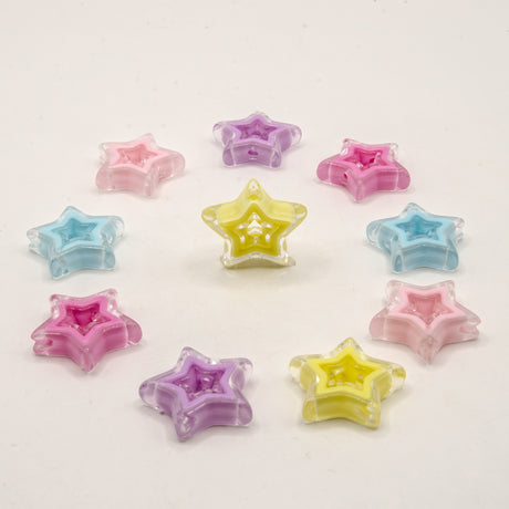 clear and pastel colored star beads for crafting projects and kids bracelet making