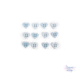 Tiny 4-hole heart shaped buttons in blue add to nursery and baby crafting