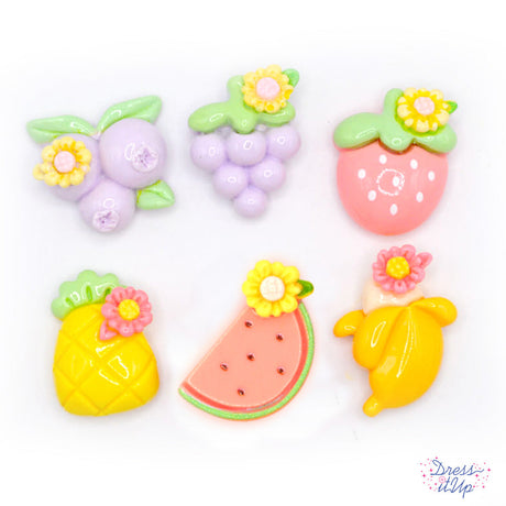 Flat back resin embellishments in pastel fruit themed for spring, summer and home decor crafting