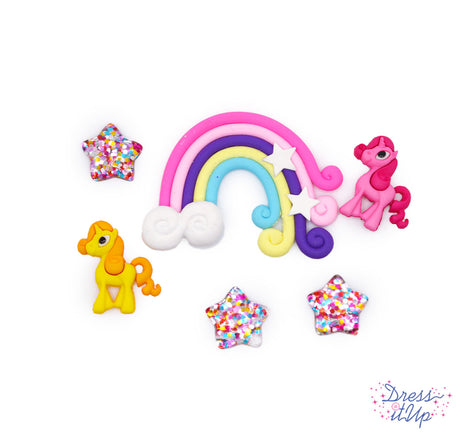 Bright colored ponies, soft rainbow and resin confetti hearts 