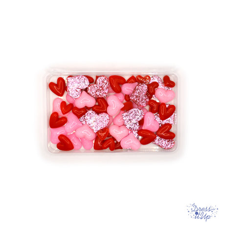 Bulk assortment of heart embellishments in pink and red