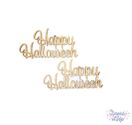 2 lightweight wood script happy halloween signs for crafting, painting, school crafts, kid friendly