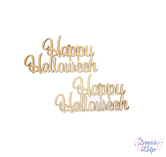 2 lightweight wood script happy halloween signs for crafting, painting, school crafts, kid friendly