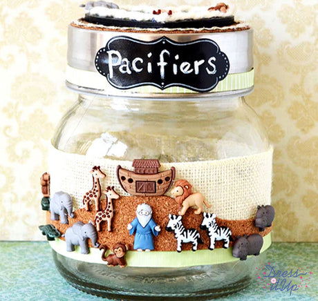 Storage jar project featuring zoo cuties to create Noah's Ark