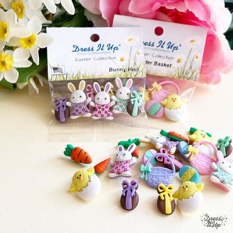 Bunnies and chocolate Easter eggs are perfect for holiday crafts.  Pair with Easter Basket pack for creative options