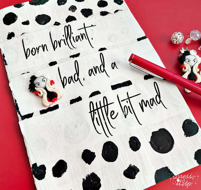 Cruella De Vil from Disney's 101 Dalmations used to embellish a notebook