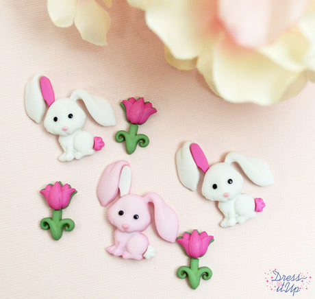 Adorable bunnies and tulips are perfect to adorn spring and Easter crafts