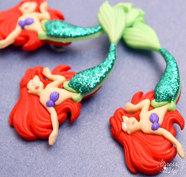 3 shank-back button embellishments pack with glitter Ariel from Disney movie The Little Mermaid